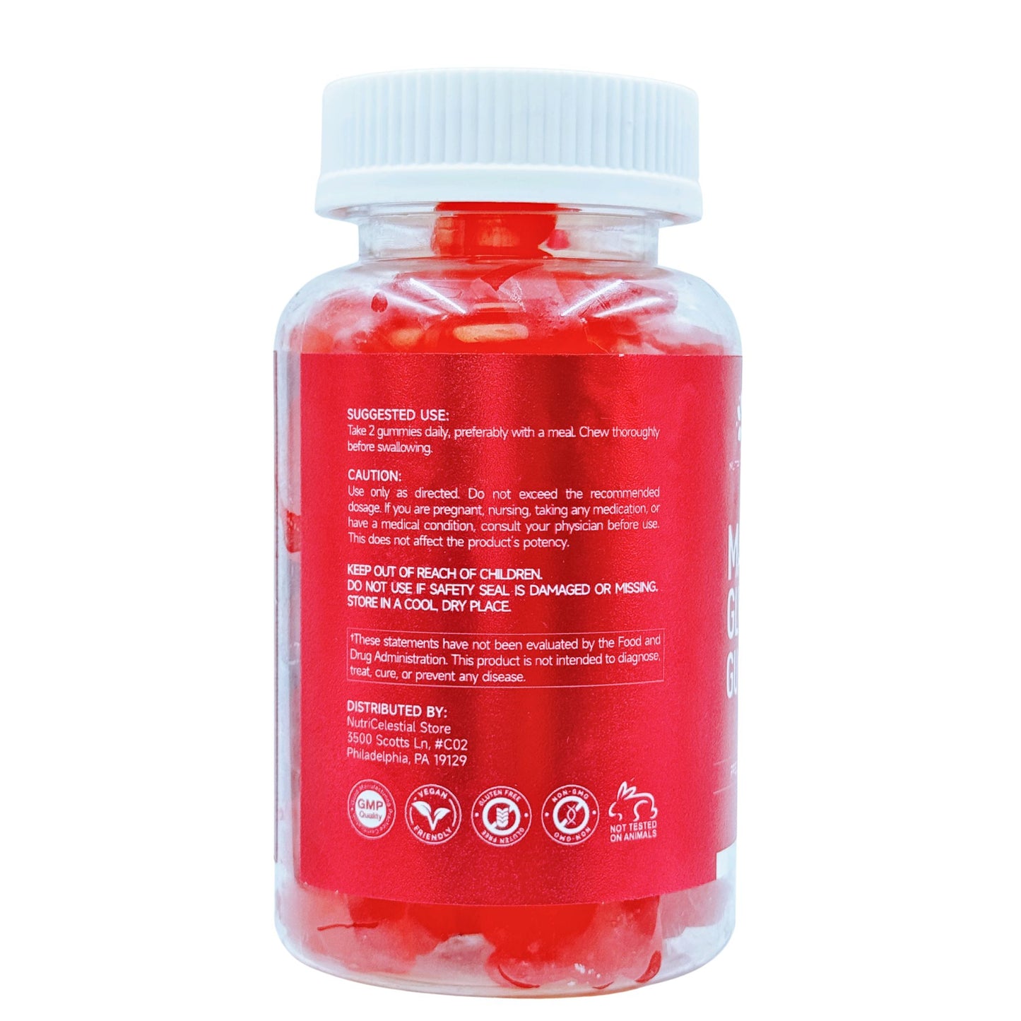 NutriCelestial Magnesium Glycinate Gummies – High Absorption, Sugar-Free, Vegan, Non-GMO Raspberry Gummies