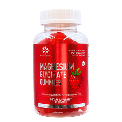 NutriCelestial Magnesium Glycinate Gummies – High Absorption, Sugar-Free, Vegan, Non-GMO Raspberry Gummies