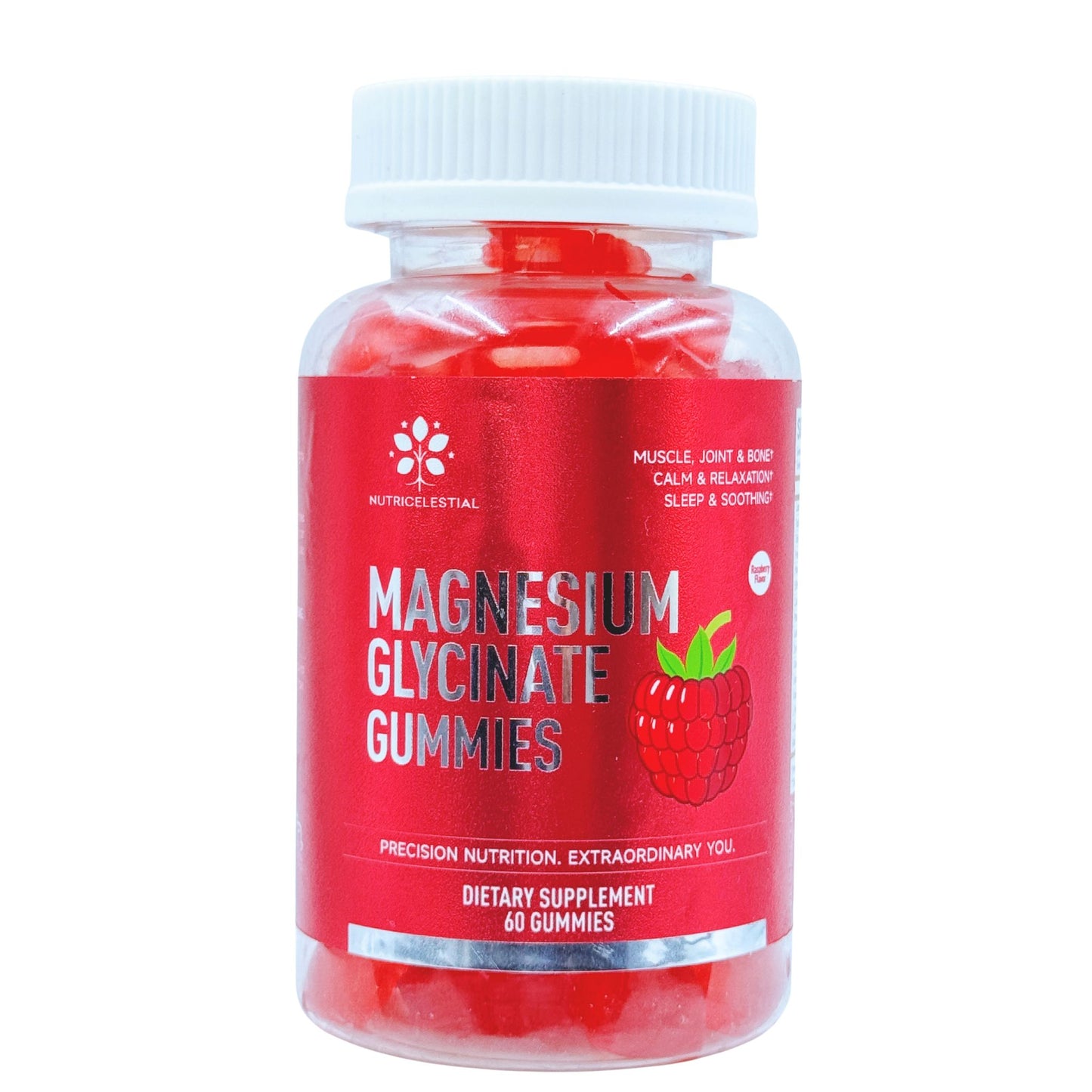 NutriCelestial Magnesium Glycinate Gummies – High Absorption, Sugar-Free, Vegan, Non-GMO Raspberry Gummies